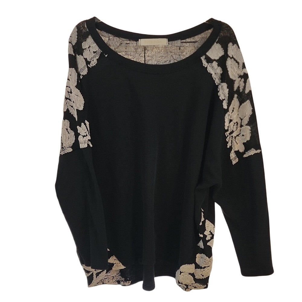 Everleigh Floral Intarsia Knit Top 1XL Black Cotton Long Sleeve Boho